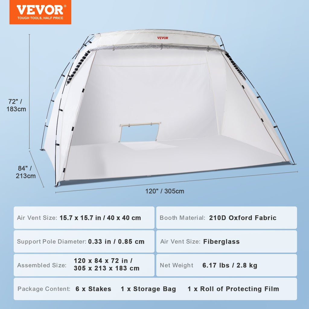Vevor Portable Paint Booth, Larger Spray Paint Tent With Built-in Floor