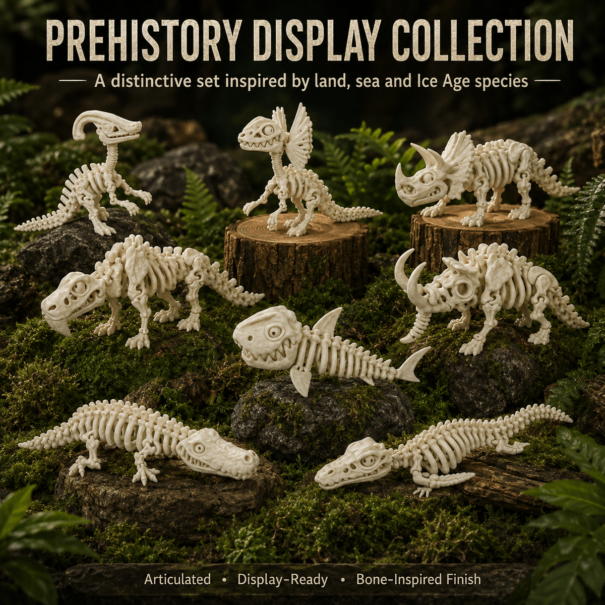 1PC 3D Printed Articulated Prehistoric Skeleton Figure, Bone-like