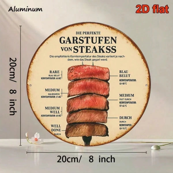 1pc Vintage French/german Steak Doneness Chart, 8x8 Inch Retro Meat