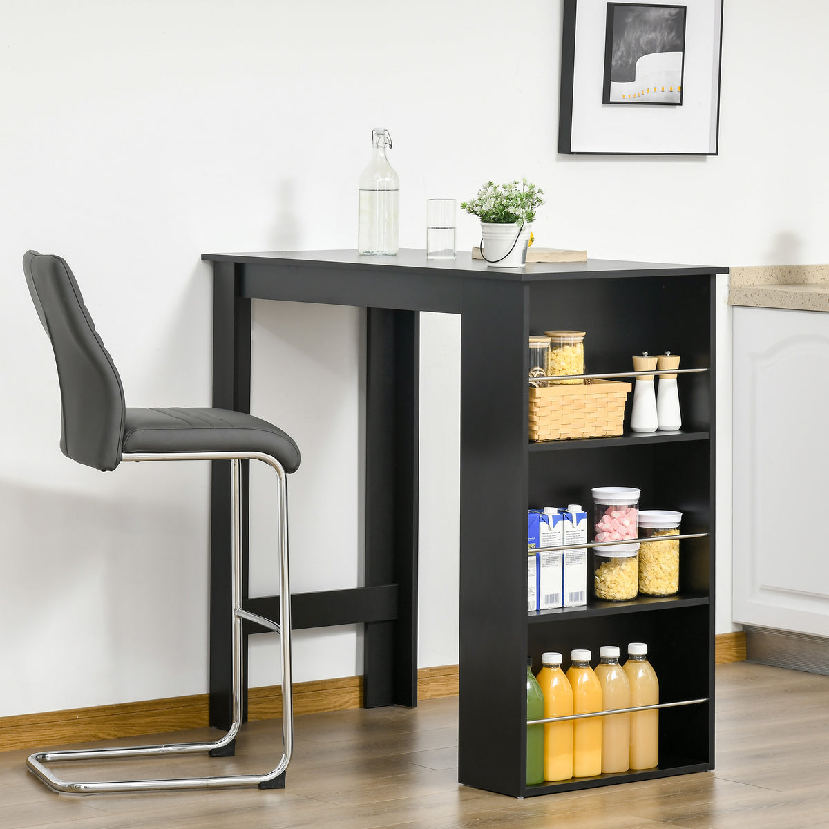 Modern Bar Table Counter Height Dining Table With 3 Storage Shelves