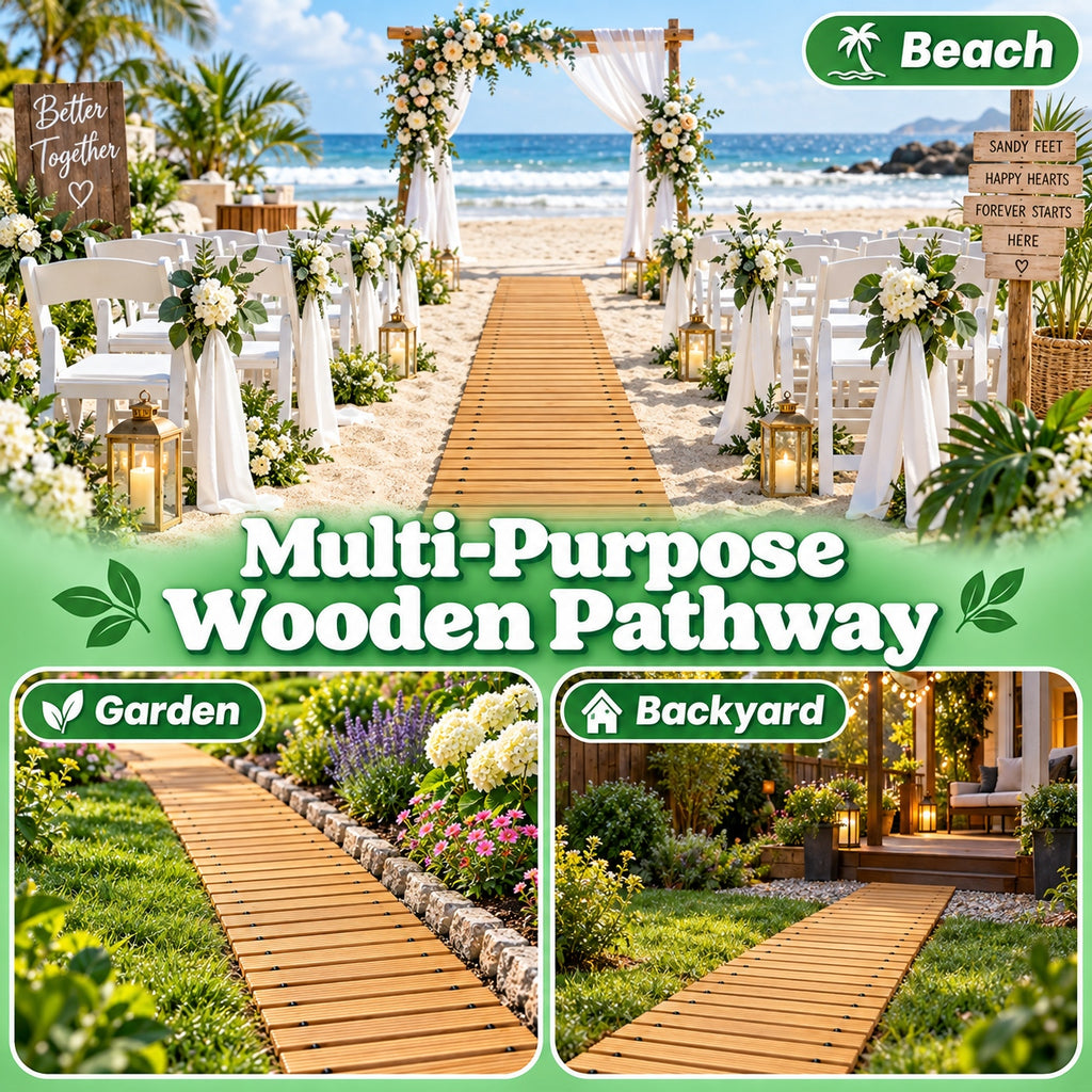 Roll-out Wooden Walkway Mat, 1.5 Cm Thick Portable Garden Pathway