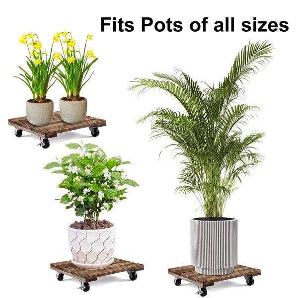 12inch*12inch Square Wooden Plant Cart: Natural Beauty, Easy Mobility