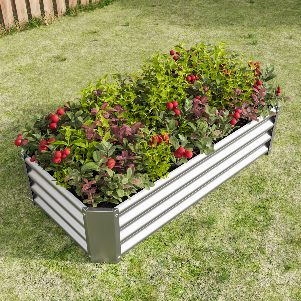 2PCS Silver 4×2×1ft Metal Raised Garden Bed, Rectangle Raised Planter