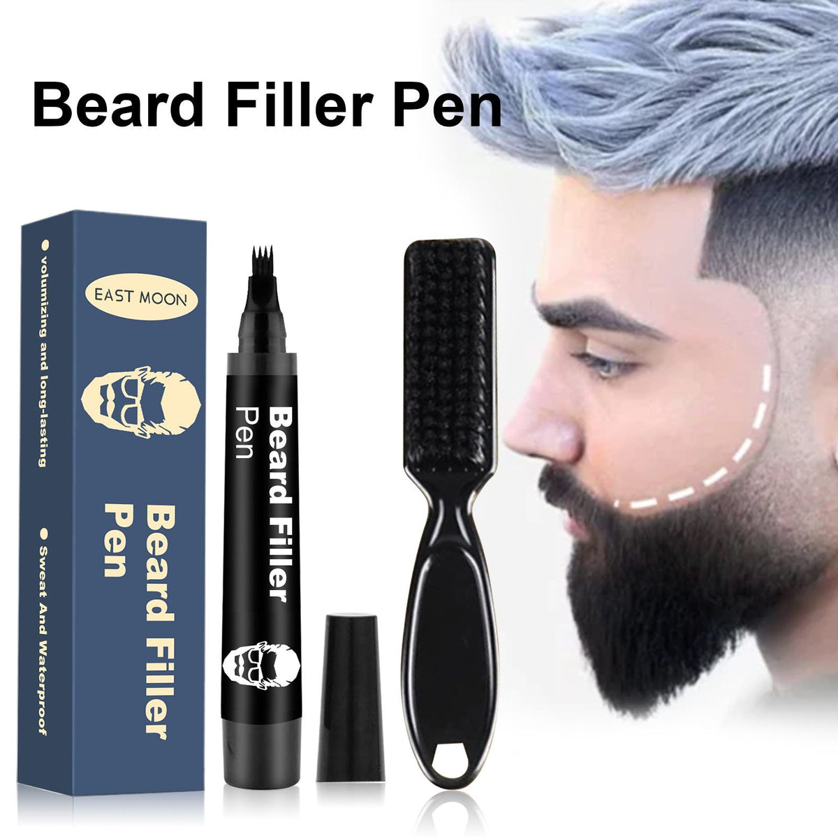 EAST MOON Beard Filling Pen With Comb, Deep Brown, 2-Piece Set