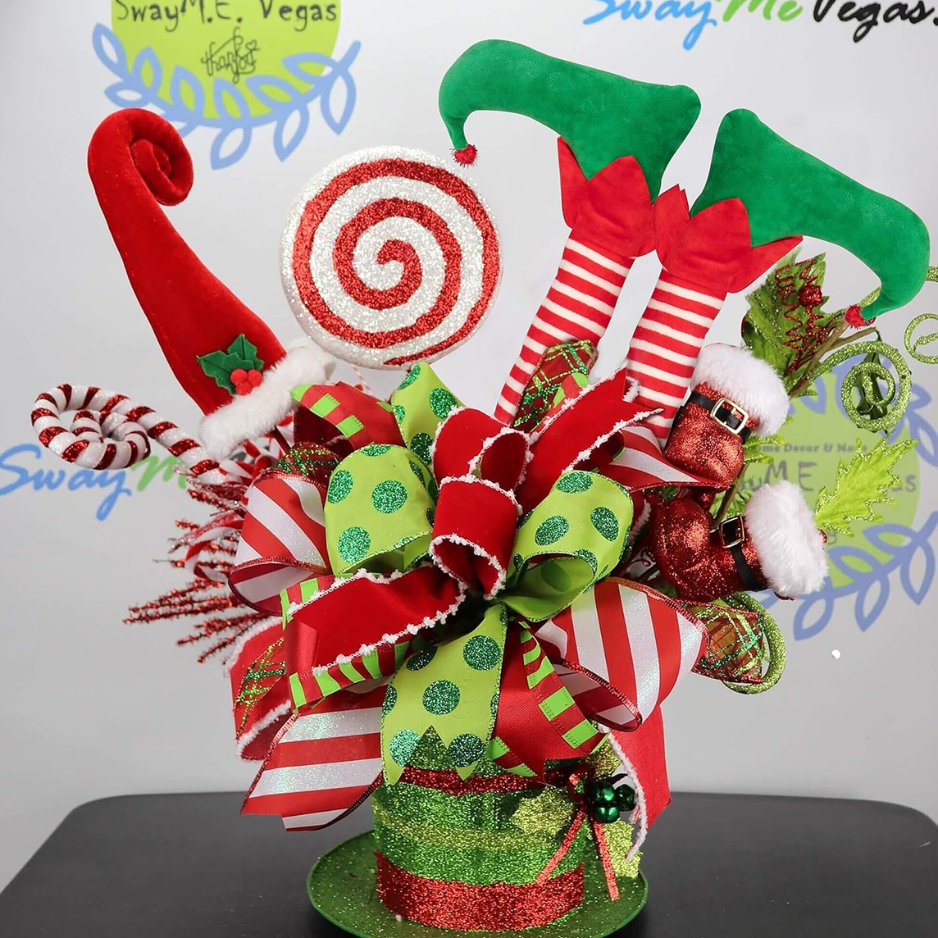 Christmas Elf Stuffed Legs Stuck Tree Topper Decorations -xmas Holiday