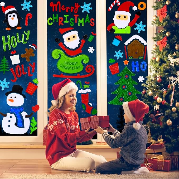 Christmas Gel Window Clings, Reusable Holiday Window Stickers