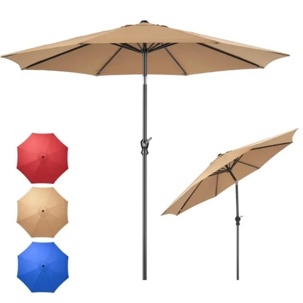 9FT Outdoor Patio Umbrella Market Table Polyester Fabric Canopy Iron