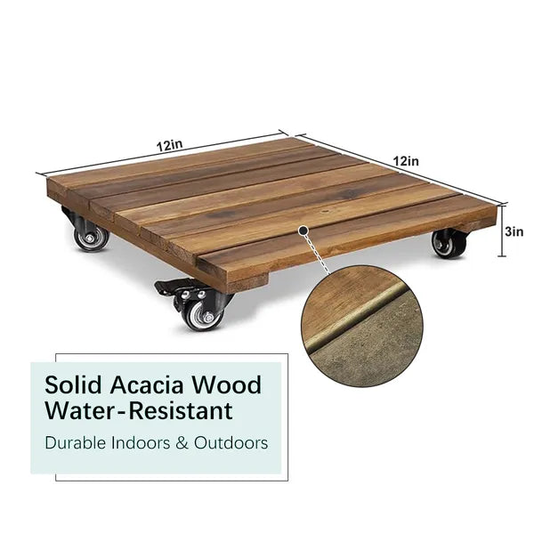 12inch*12inch Square Wooden Plant Cart: Natural Beauty, Easy Mobility