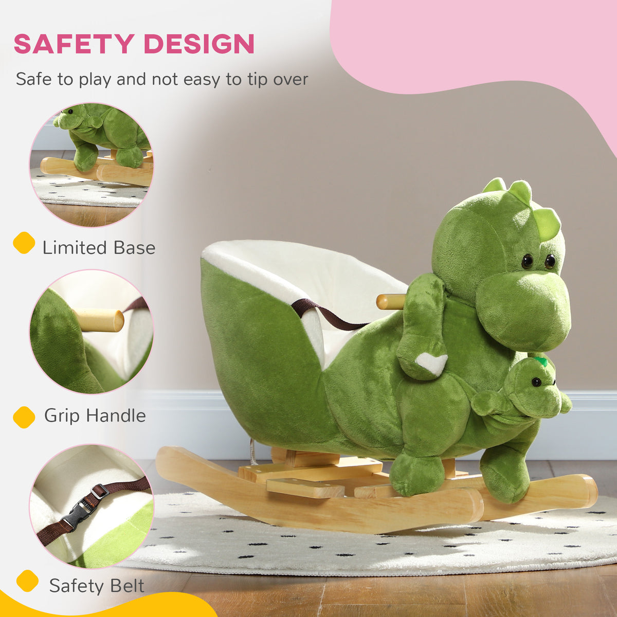Rocking Horse, Ride On Dinosaur W/ Seat Belt, 32 Songs & Hand Puppet
