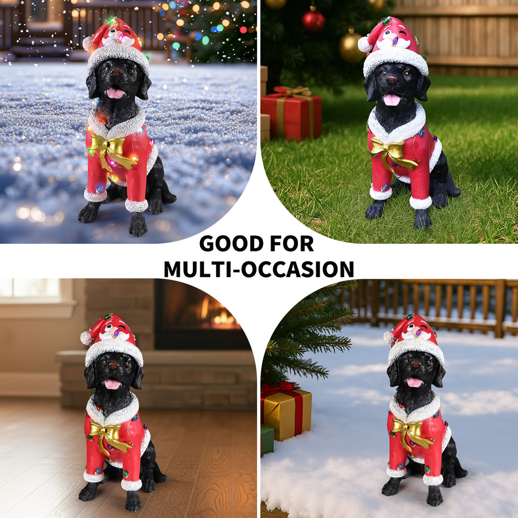 Christmas Black Labrador Retriever Statue, Holiday Dog Figurine