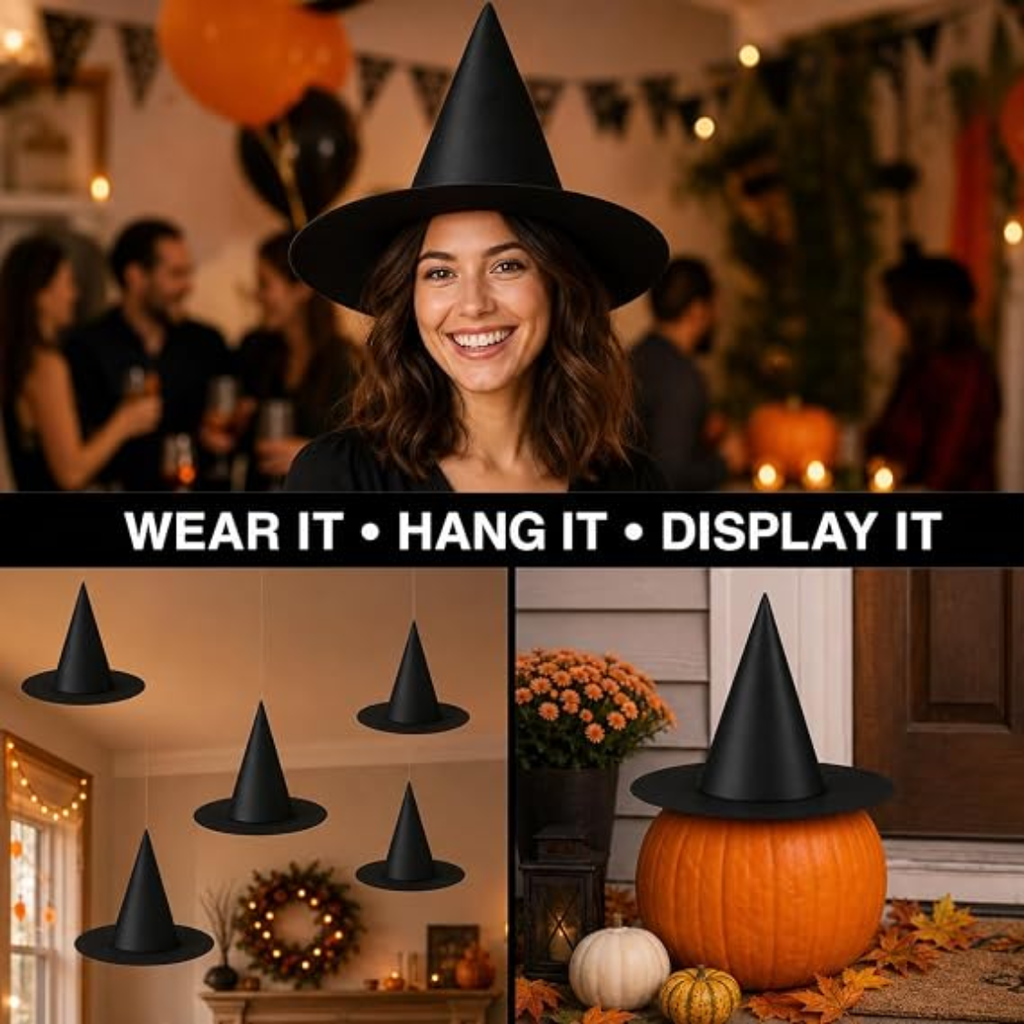 10 Pack Halloween Witch Hats Decorations With 157 Ft Fishing Line