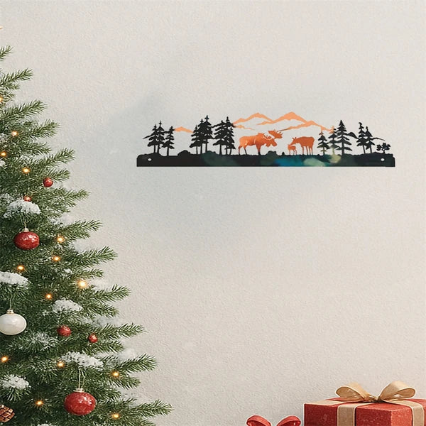 Vintage Moose Winter Forest Christmas Tree Wall Art Iron Decor