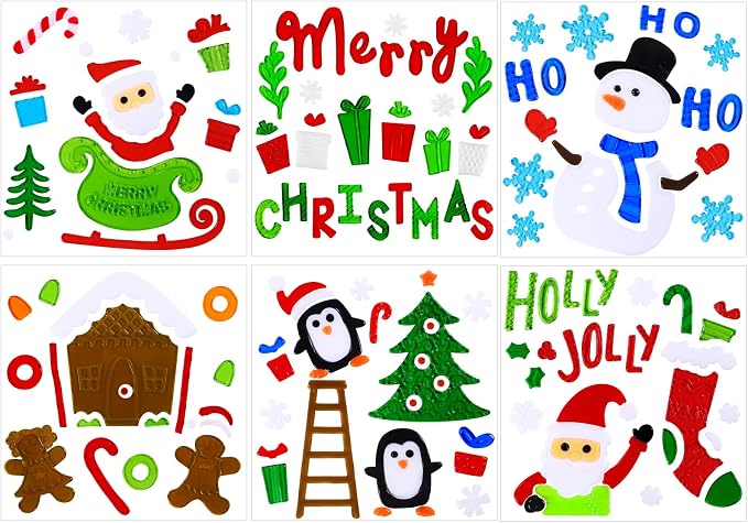 Christmas Gel Window Clings, Reusable Holiday Window Stickers