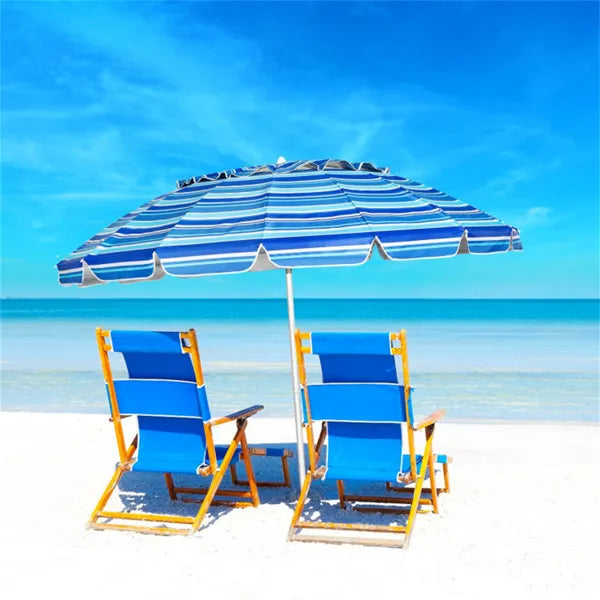 8 Ft Beach Umbrella With UV Protection – 16-Ribbed Windproof Frame