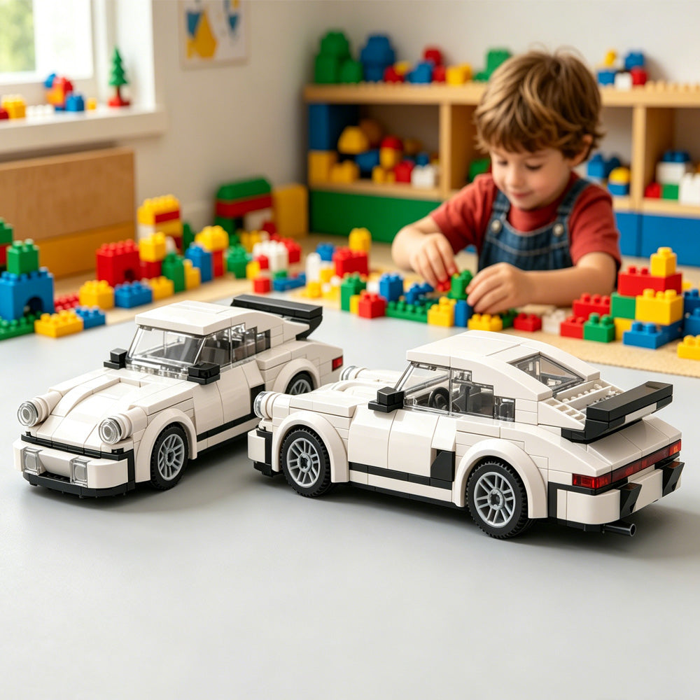 196PCS White Sports Car MOC Building Blocks For Porsche 911