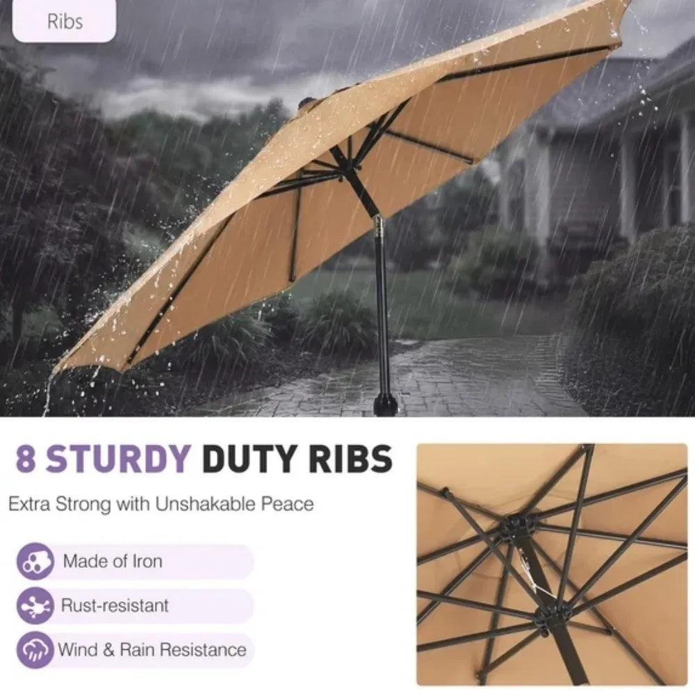 9FT Outdoor Patio Umbrella Market Table Polyester Fabric Canopy Iron