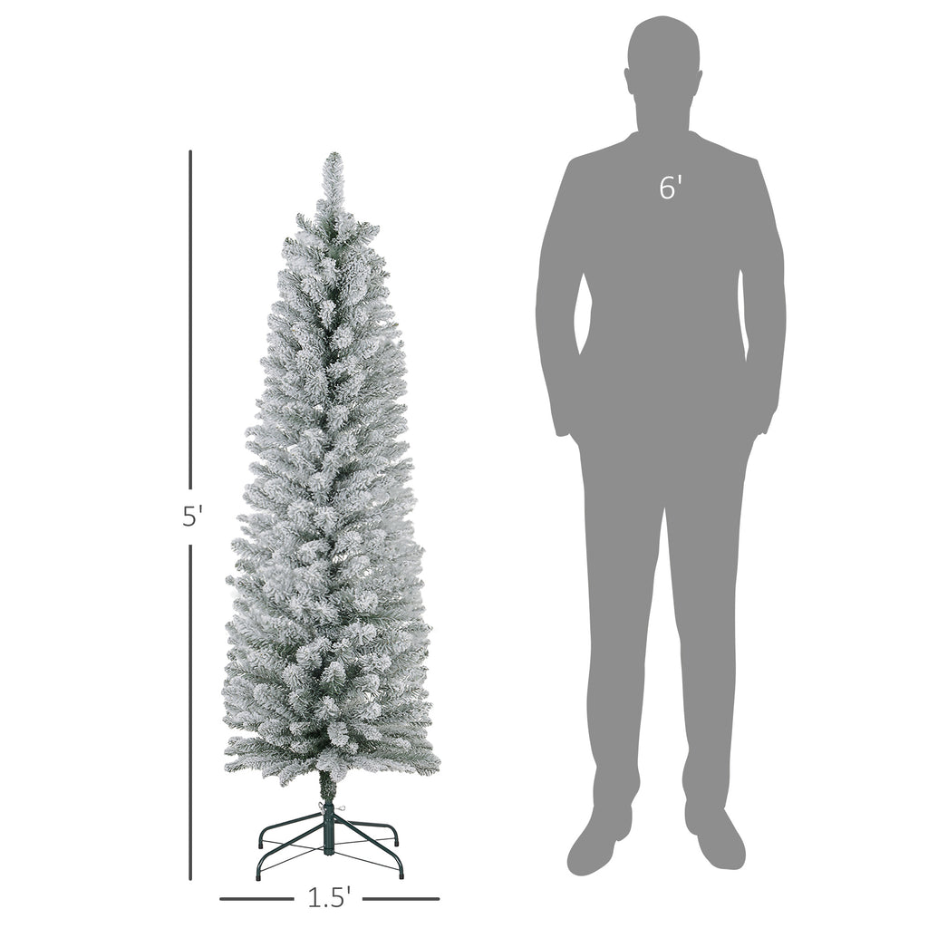 5ft Artificial Christmas Tree, Snow Flocked Branches, Metal Base