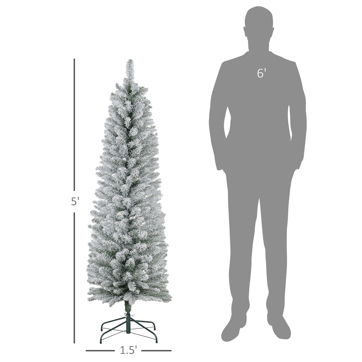 5ft Artificial Christmas Tree, Snow Flocked Branches, Metal Base