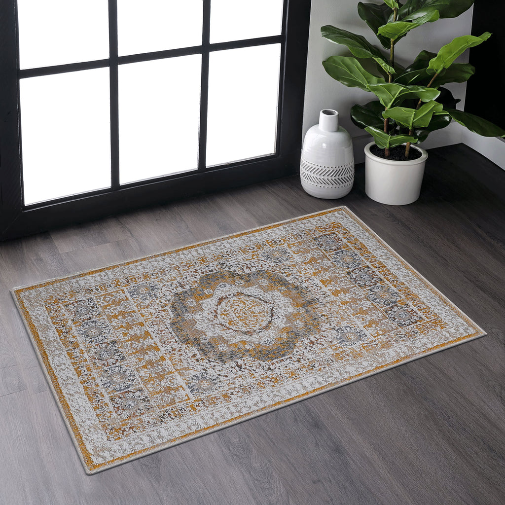 Payas 2X3 Cream Lvory Medallion Doormat Rug