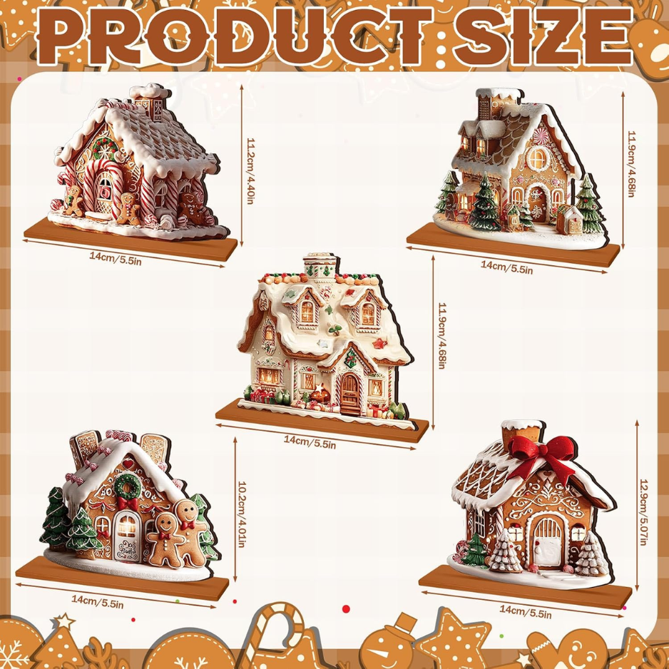 5 Pcs Gingerbread Christmas Table Decor, Gingerbread Village Set