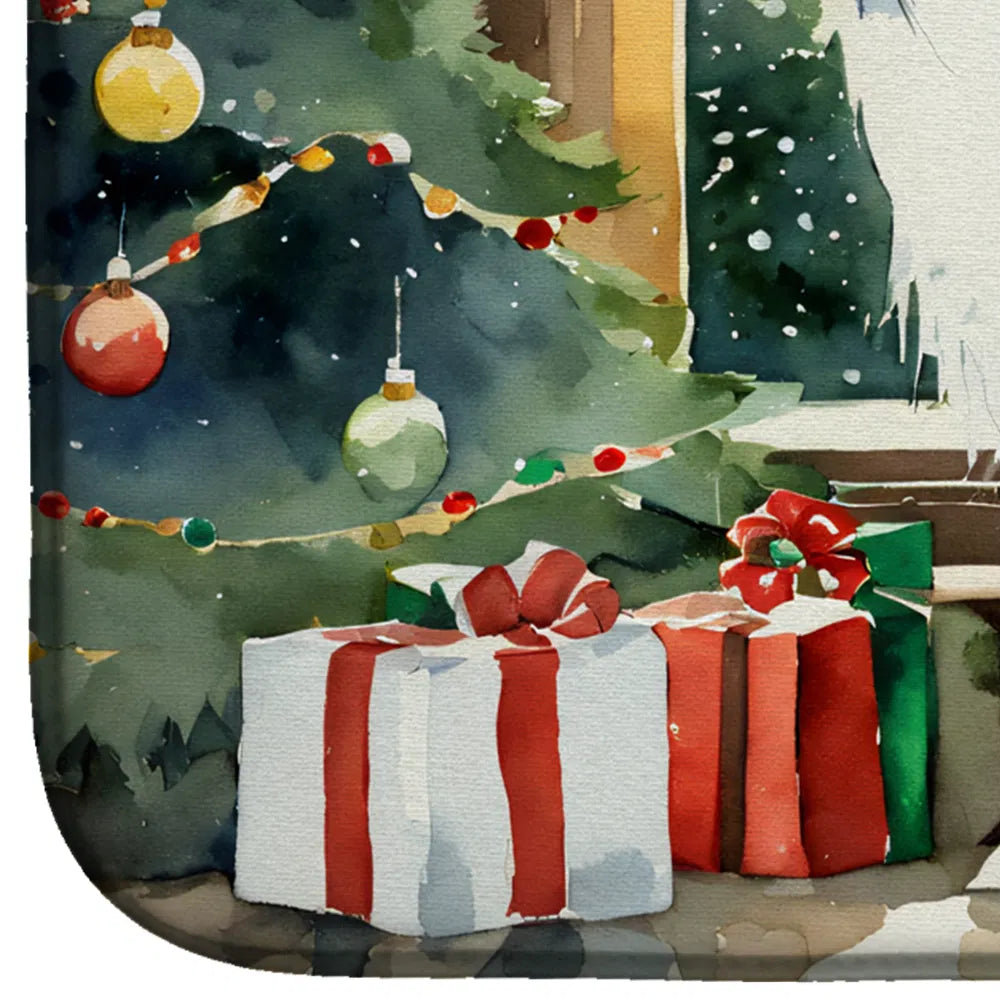 Border Collie Cozy Christmas Dish Drying Mat Absorbent Dish Drying Mat