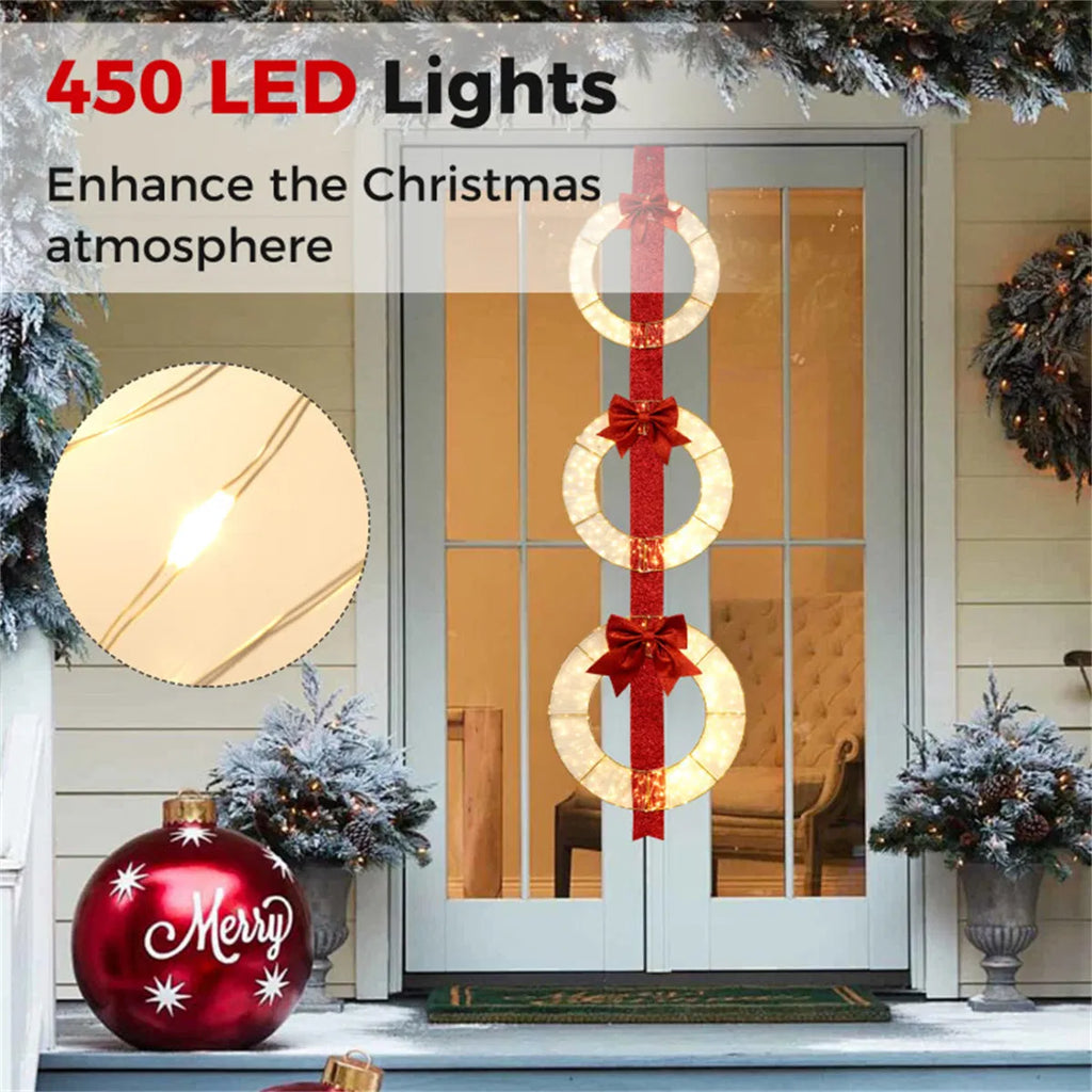Christmas Wreath Set: 3 Festive Wreaths With 450 Leds, Red Ribbon, IP44