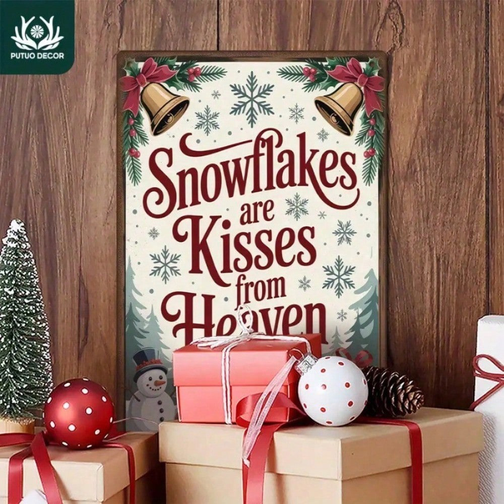 Vintage Snowflakes Are Kisses From Heaven Tin Sign 8x12, Tin Sign 8x12