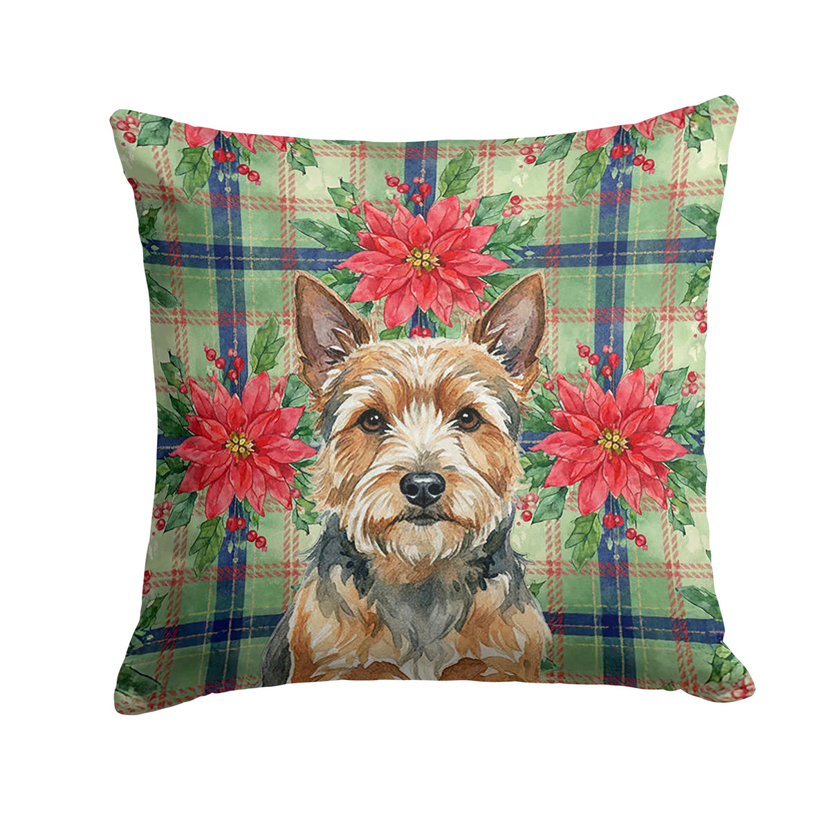 Norwich Terrier Christmas Poinsettias Throw Pillow Decorative Indoor