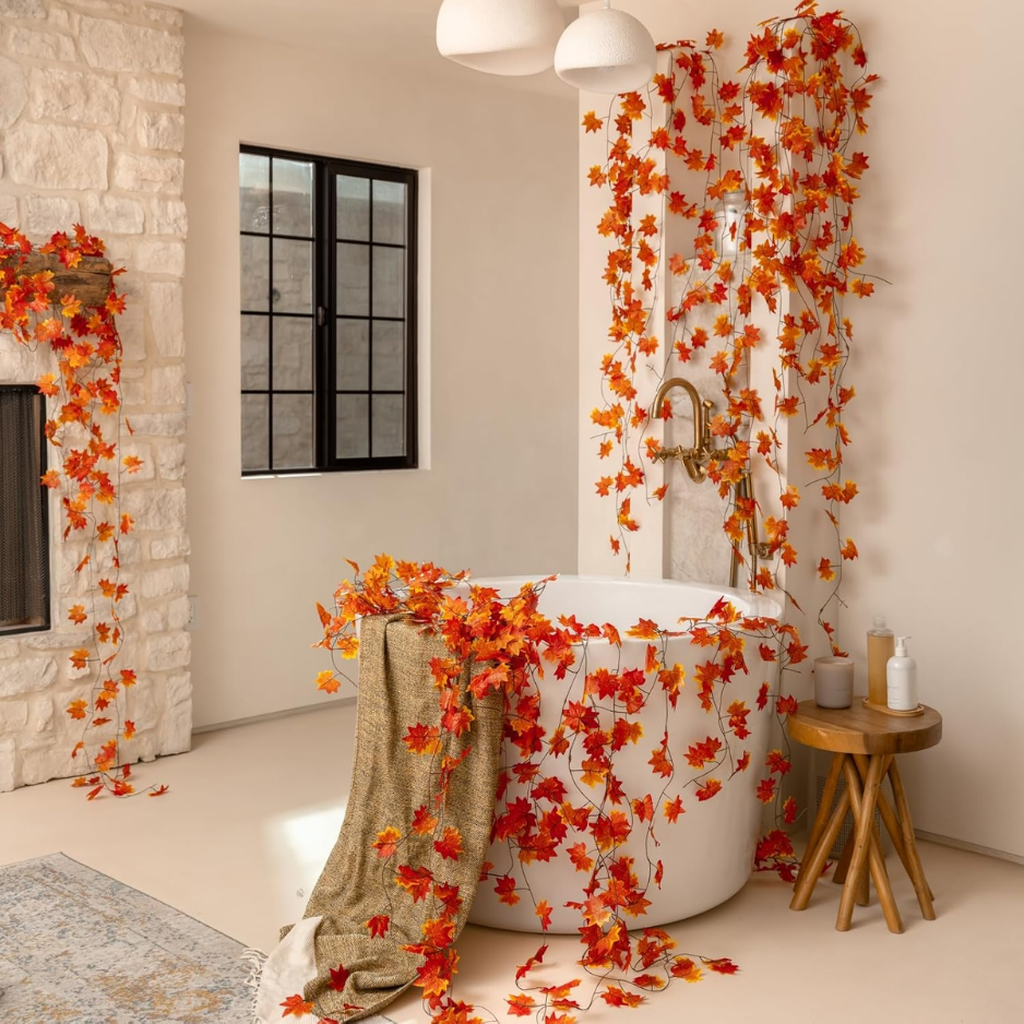 5 Pack Artificial Fall Leaf Garland, Autumn Maple Vine