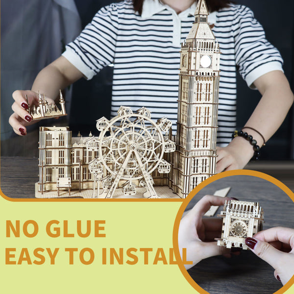 3D Wooden Puzzle Big Ben Model Kits Desktop Clock DIY Building Blocks