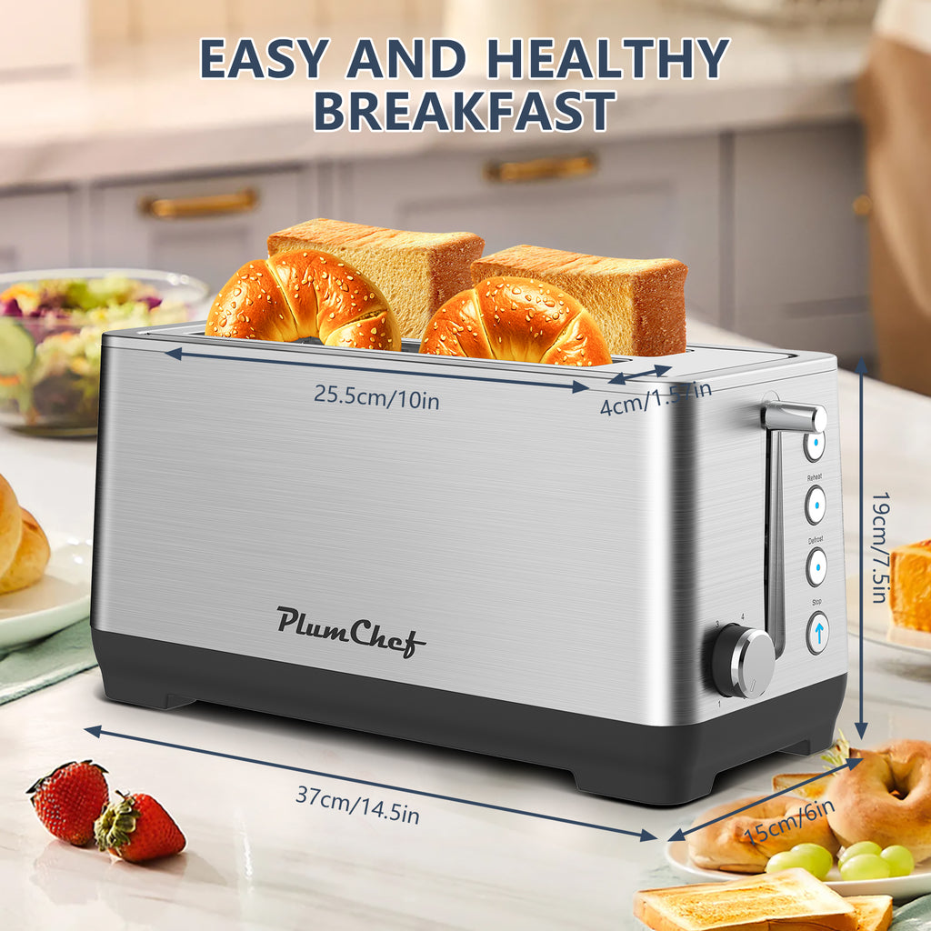 4-Slice Toaster, Extra Wide Long Slot Toaster, 6 Settings, Bagel