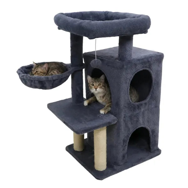 Dark Gray 33.5" Multi-level Cat Tree With 2-Tier Condo, Sisal