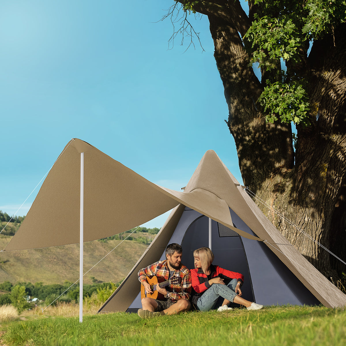 15.4'x15.4'x8.5' Teepee Tent, Waterproof Camping Tent With Porch Area