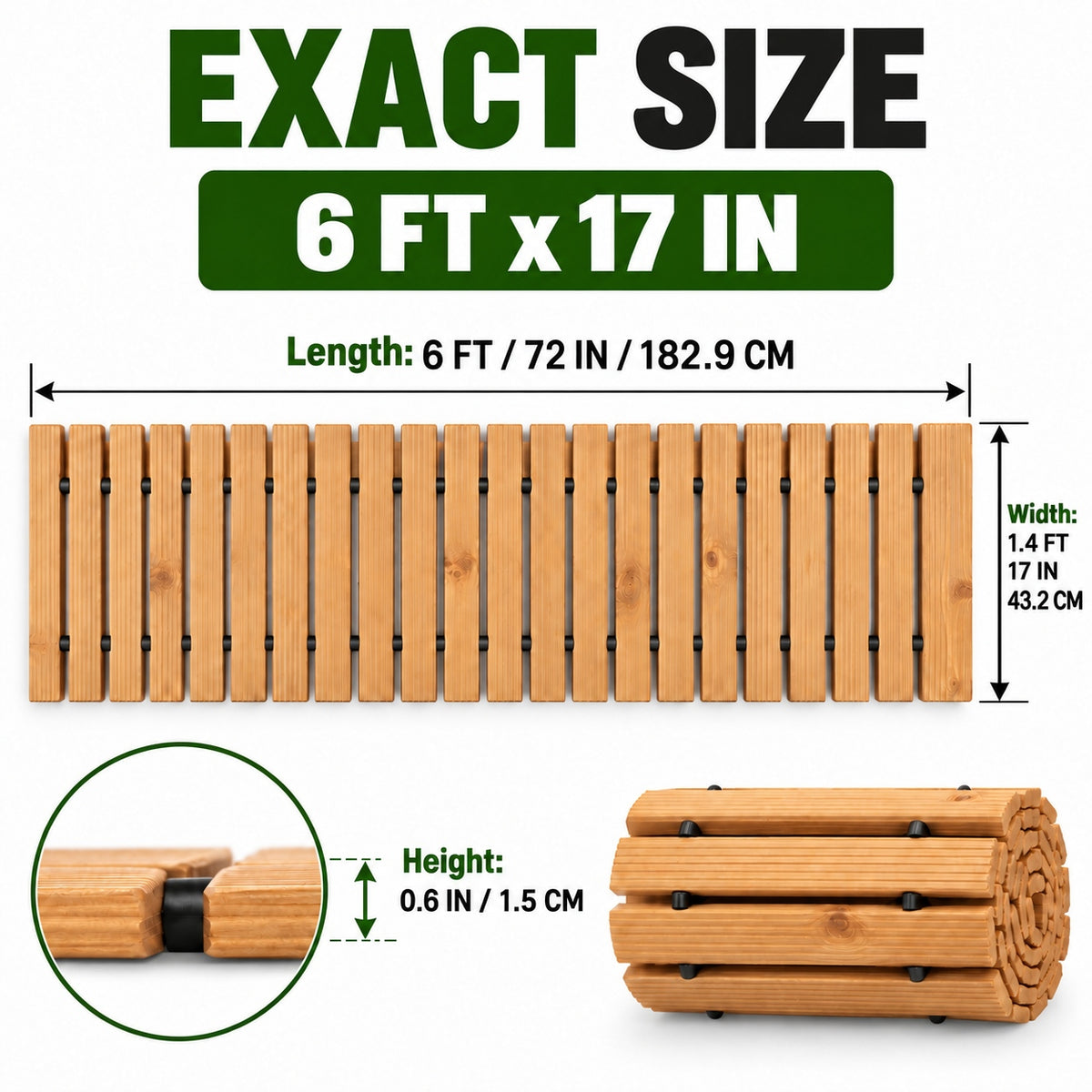 Roll-out Wooden Walkway Mat, 1.5 Cm Thick Portable Garden Pathway