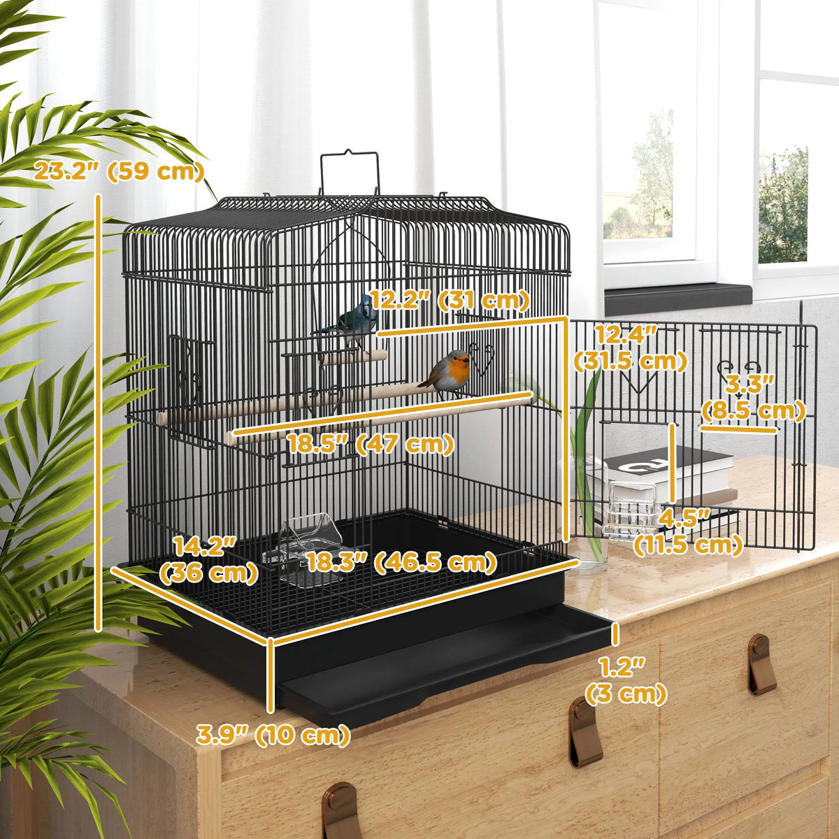 23" Bird Cage, Finches Canaries, Parrot Cage With Doors Perches, 2