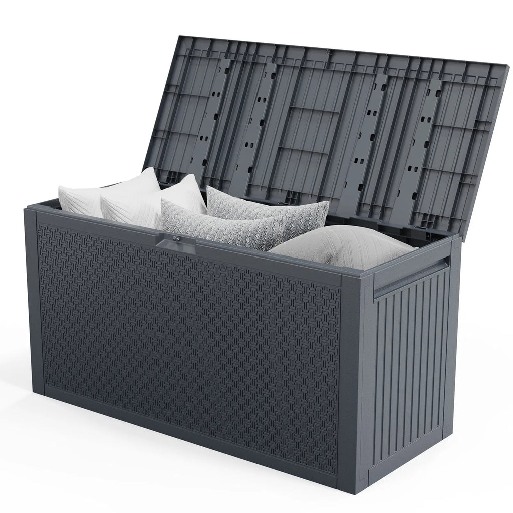 90gal Outdoor Garden Plastic Storage Deck Box Chest Tools Cushions Toys