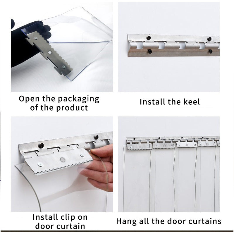 PVC Strip Door Curtain 7.87Inch Width 1.5mm Thickness 3Pcs Set Cold Air