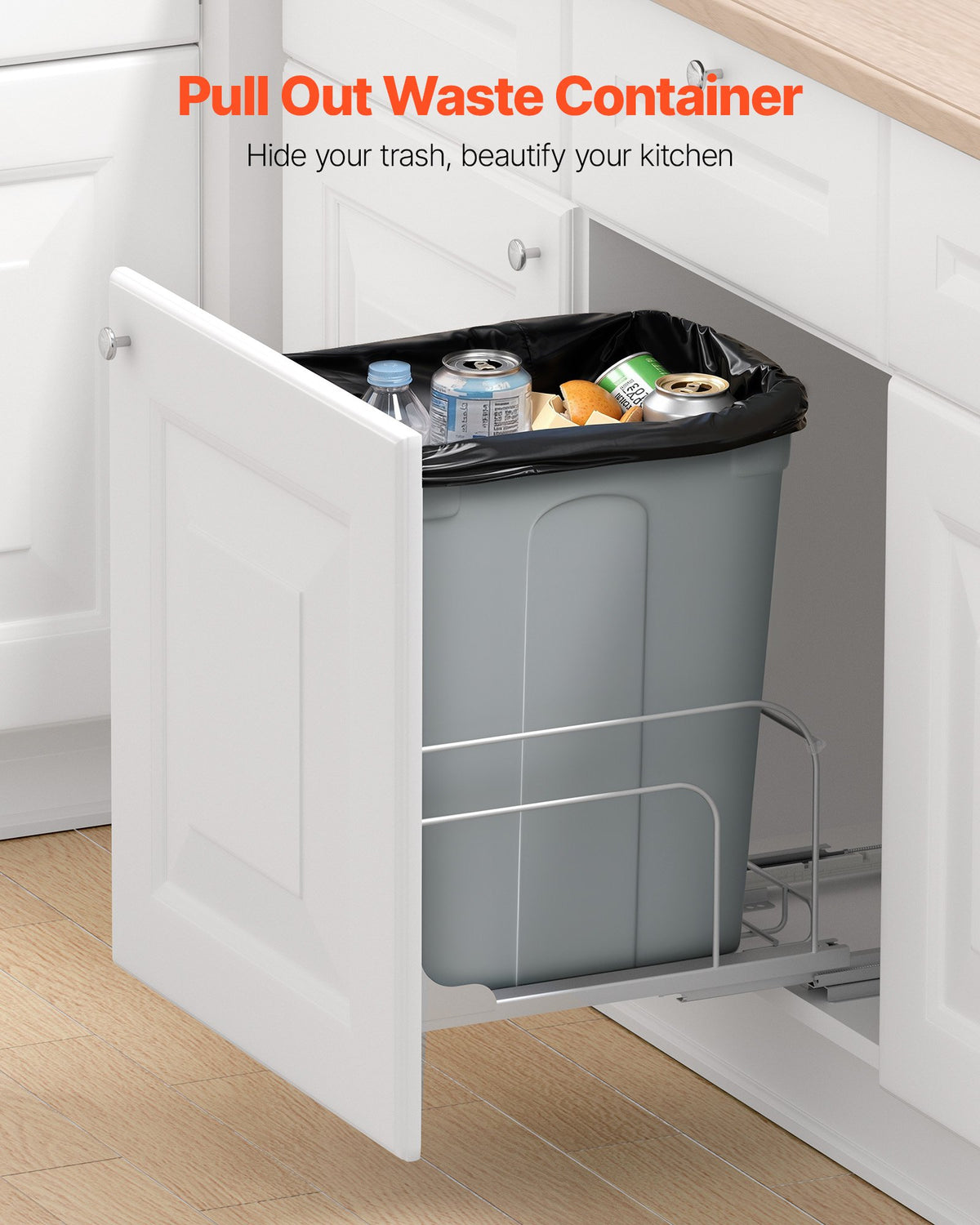 35QT Pullout Waste Container Under Cabinet Kitchen Bin Trash Can Soft