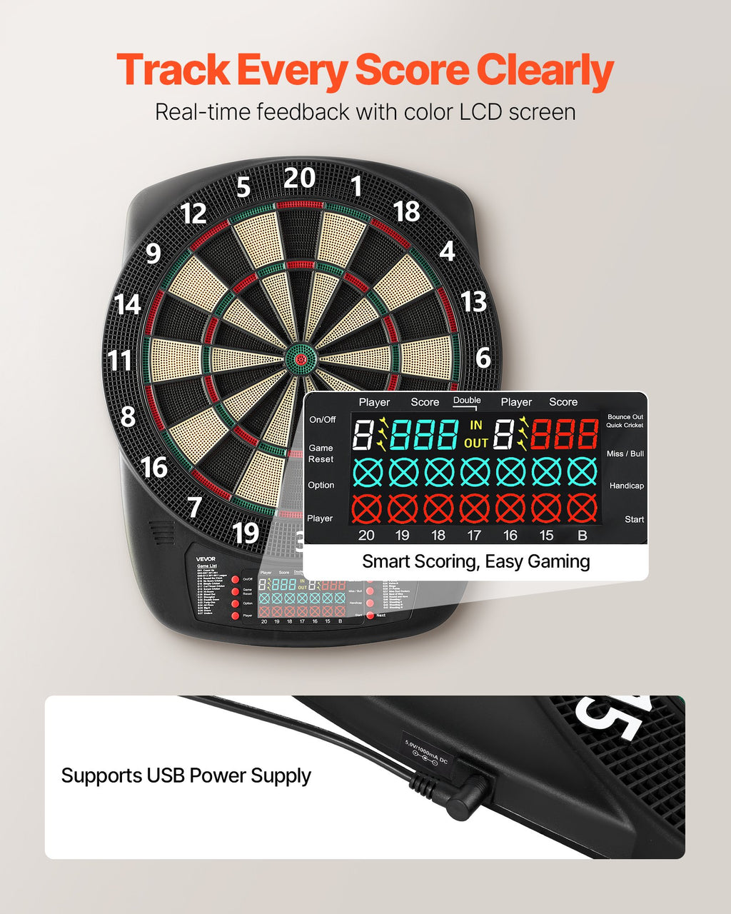 Electronic Dart Board, 13.5" Target Dartboard With 43 Games & 200+