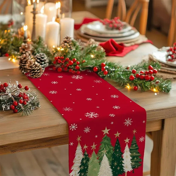 Christmas Table Runner 13x72 Inch, Xmas Trees Snowflakes Holiday