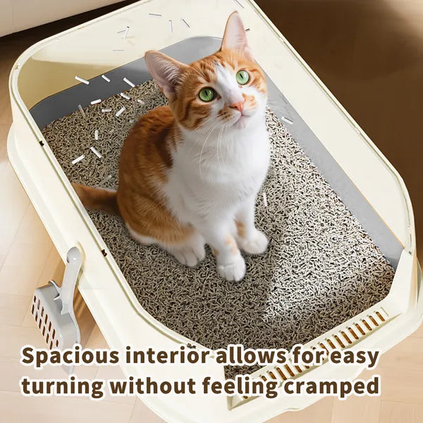 Extra Large Dual-entry Cat Litter Box, Convertible Open&enclosed, Gray