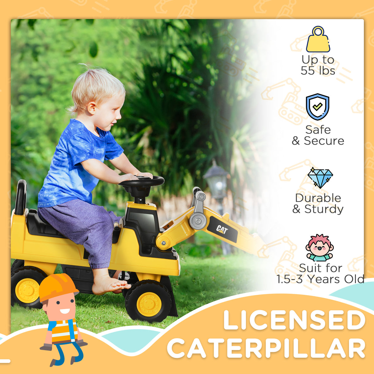 Caterpillar CAT Licensed Kids Ride On Excavator No Power Construction