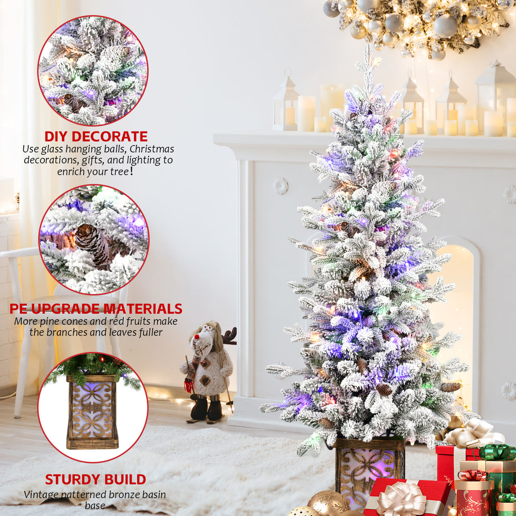4 FT PE PVC Wire Tied Flocking Basin Tree Artificial Christmas Tree