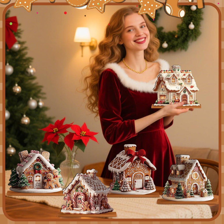 5 Pcs Gingerbread Christmas Table Decor, Gingerbread Village Set