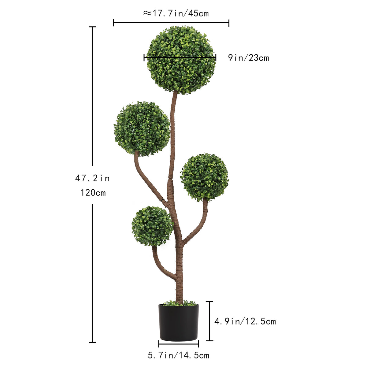 4FT Tall Artificial Boxwood Topiary Tree Large Faux Green Plant In Pot