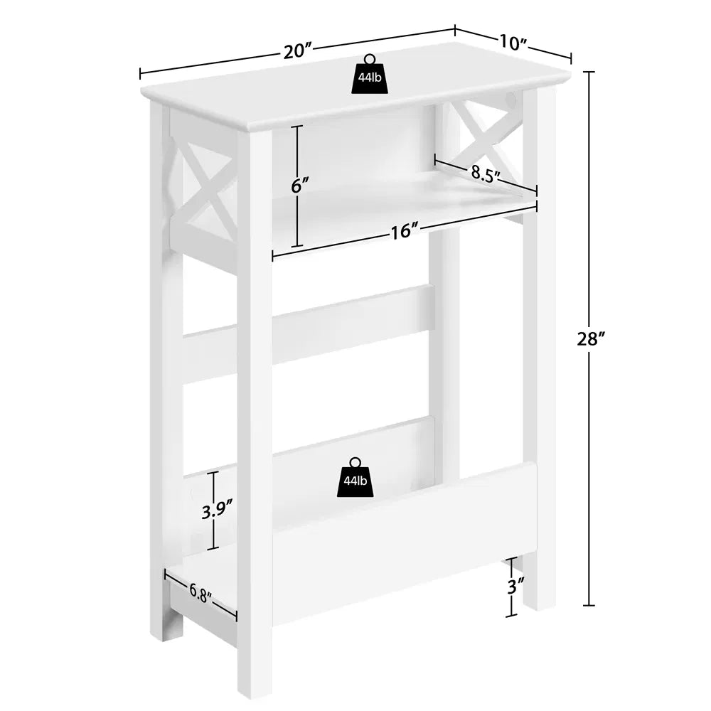 3 Tier Modern Endtablewithstorageshelf, White