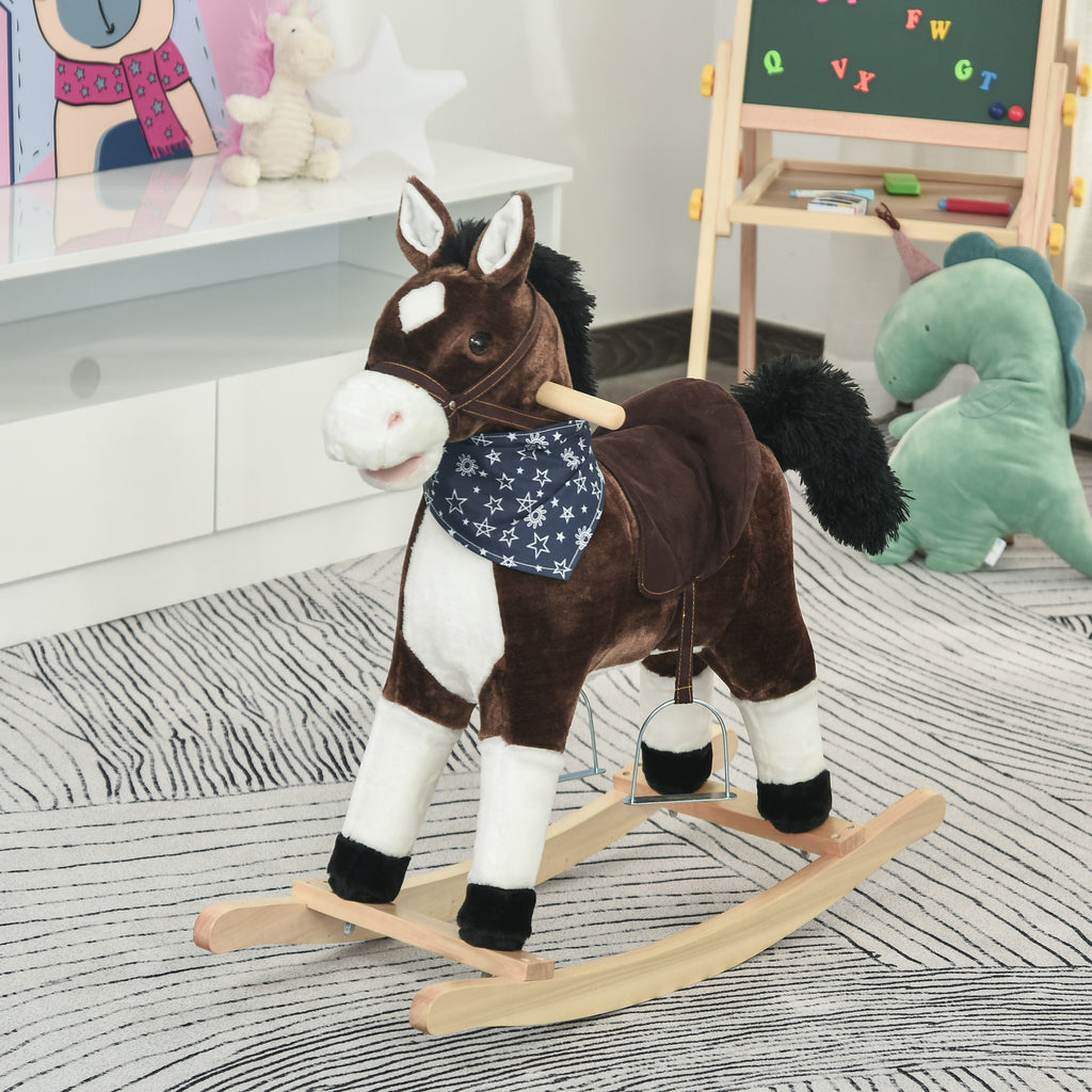Plush Cowboy Rocking Horse, Wooden Ride-on With Realistic Sounds, Wild
