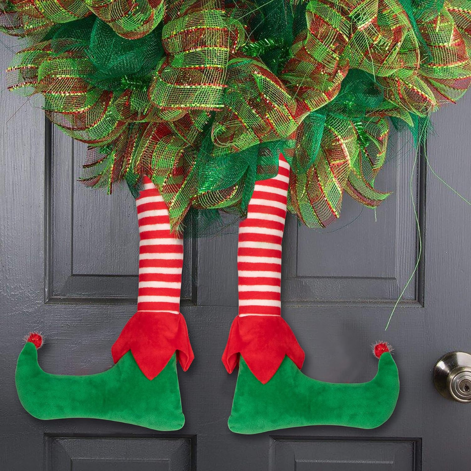 Christmas Elf Stuffed Legs Stuck Tree Topper Decorations -xmas Holiday