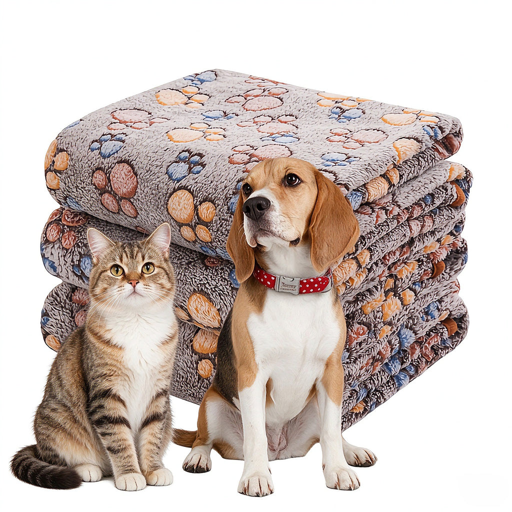 3 Pack Pet Blanket, Soft Plush Paw Print Dog Blanket Washable, Warm