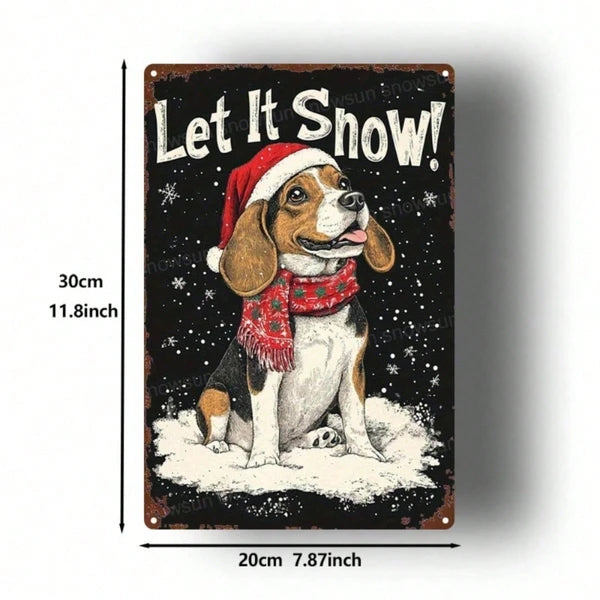 Vintage Metal Sign 2D Flat Christmas Beagle Snow Scene Wall Decor,8X12